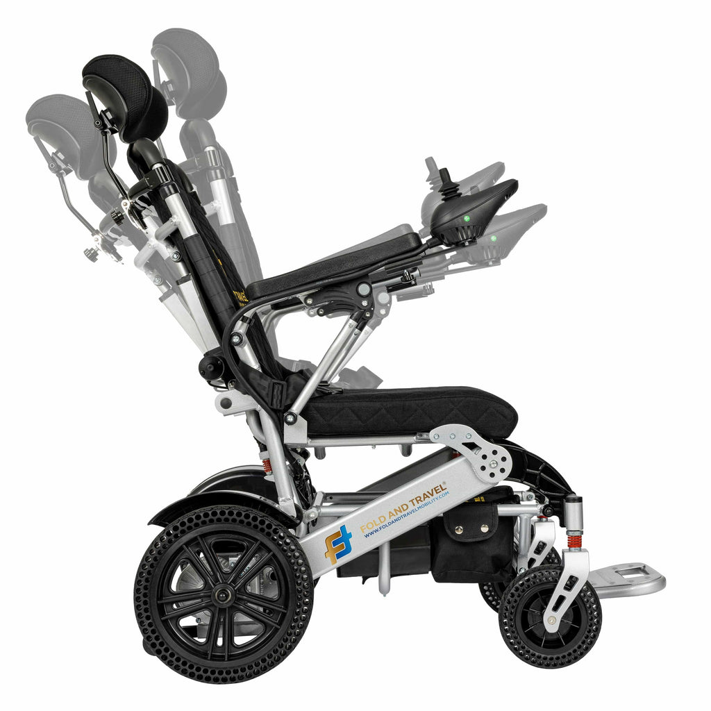 Fold And Travel Auto Recline Electric Wheelchair Lightweight Power Wheel Chair  BLACK