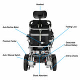 Fold And Travel Auto Recline Electric Wheelchair Lightweight Power Wheel Chair  BLACK