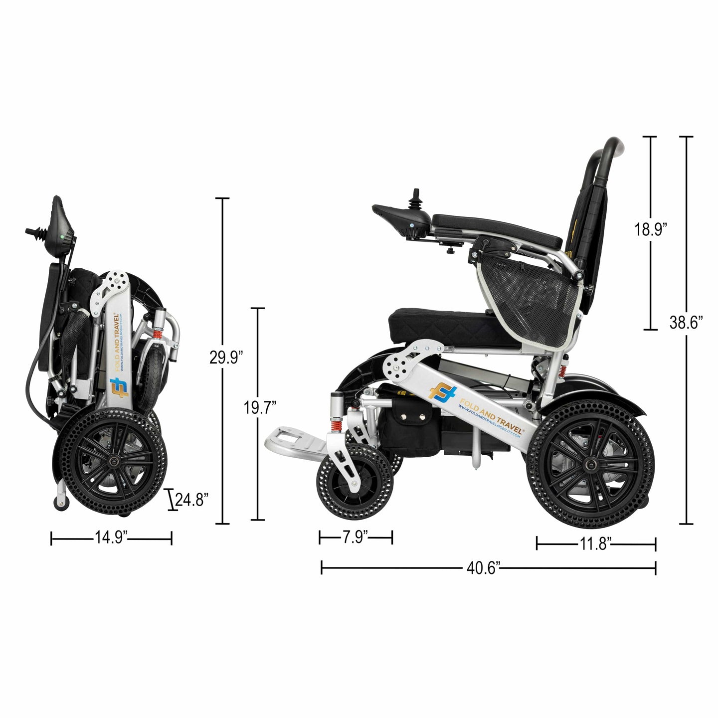 Fold & Travel Mobility Electric Wheelchair Premium Remote Control Electric Wheelchair Power Wheel chair SILVER