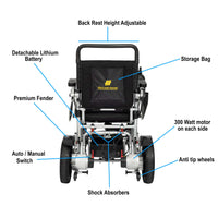 Fold & Travel Mobility Electric Wheelchair Premium Remote Control Electric Wheelchair Power Wheel chair SILVER