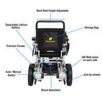 Fold & Travel Mobility Electric Wheelchair Premium Remote Control Electric Wheelchair Power Wheel chair BLACK