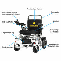 Fold & Travel Mobility Electric Wheelchair Premium Remote Control Electric Wheelchair Power Wheel chair BLACK